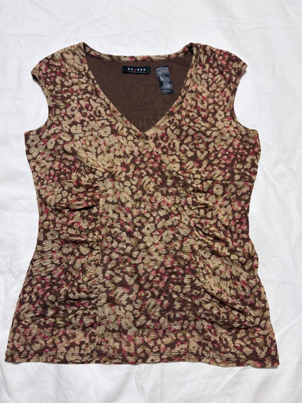 Vintage 2001 Y2K Axcess Liz Claiborne Leopard Mesh Top M